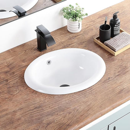 Bathroom Vessel Sink 18'' x 15'' Semi Recessed Bathroom Sink Oval Drop In Sink with Overflow White Ceramic Modern Vessel Sinks for Bathroom