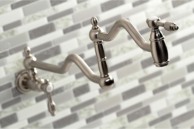 Kingston Brass KS2108TAL Tudor Wall Mount Pot Filler, Brushed Nickel