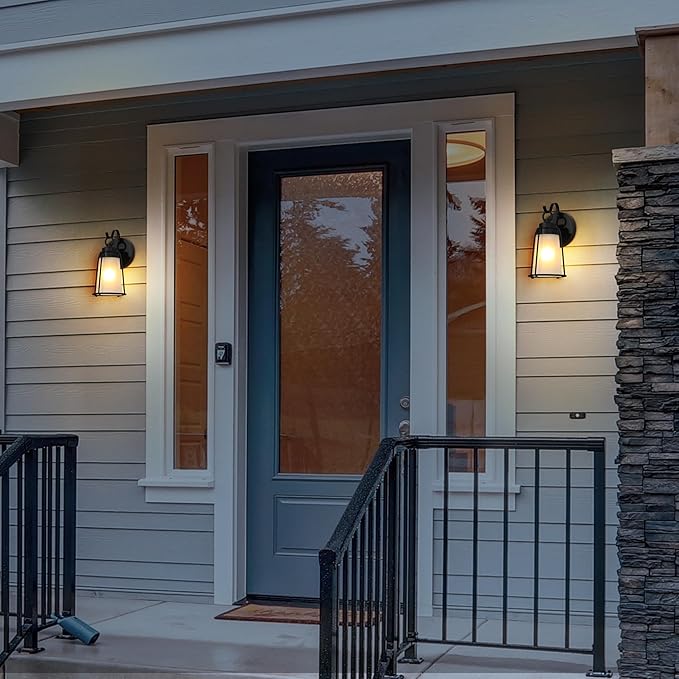 Farmhouse Outdoor Wall Light Fixture, Black Exterior Wall Mounted Lantern Sconces with Frosted Glass, Anti-Rust Porch Lights for Front Door, Garage, Entry, Porch, Patio, and Gazebo