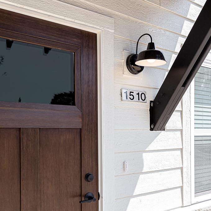 Design House Mason Farmhouse Gooseneck Barn Light, Outdoor Exterior Porch or Patio Wall Light Fixture, Satin Black, 8 Inch Diameter, 1-Pack, 579367