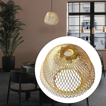 Iron Wire Lampshade Pendant Light Lamp Cover Hanging Light Fixture Retro Style Chandelier Shade Mesh Lamp Shade for Cafe Bar Home Decoration, Gold