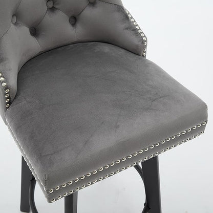 Swivel Bar Stools Velvet Bar stools Button Tufted Bar Stools Rivet Trim Bar Stools for Kitchen Island,Bistro, with Metal Pull Ring Sturdy Footrest Large Backrest for Home Bar,Dark Gray 2pcs