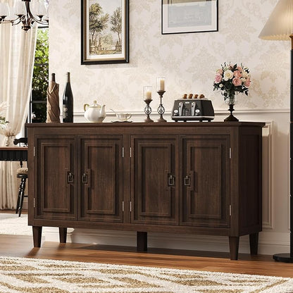 knoworld 60" Mid Century Sideboard Cabinet with 4 Doors,Solid Wood Storage Buffet Cabinet& Coffee Station,Organization Console for Dining Room & Living Room