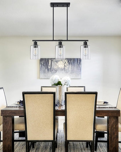 Doraimi Lighting Modern 3 Light Indoor Hanging Kitchen Island Light Black Finish 5.3" Clear Glass Chandelier Shade for Bar Dining Room Kitchen Island Over Sink