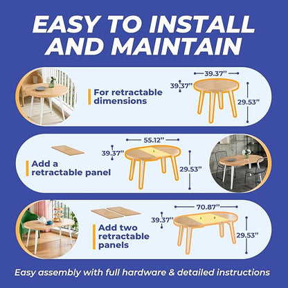 Extendable Dining Room Table, 70.87”-39.37”Large Oval Kitchen Table Set for 4 to 6 People，Wood Tabletop Foldable Tables for Conference Room (1 Table Only Oak)
