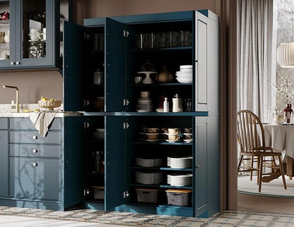 Palace Imports Solid Wood Kitchen Pantry Cabinet 71.5" Tall, 48.5" Wide – Freestanding Storage Cupboard with Adjustable Shelves – Teal Blue, Renewable Eco-Friendly 100% Wood, Made in Brazil