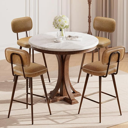 MALOL 26“ PU Leather Swivel Bar Stools Set of 6, Mid Century Counter Height Bar Chairs with Low Back and Metal Legs, Modern Bar Stool Chair for Kitchen Island, Brown