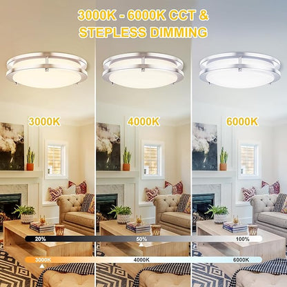 Kalium LED Ceiling Light with Remote 14 Inch Flush Mount Ceiling Light Fixture, 24W 3000K-6000K Adjustable Color Temperature, Dimmable Lighting Fixtures for Kitchen Bedroom Hardwired Installation