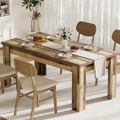 GarveeHome 63 in Dining Table for 4-6, Farmhouse Dinner for 4, Dinner Table, Kitchen with Large Tabletop, Rectangular Dining Room for Kitchen, Living Room, Retro Brown