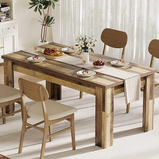GarveeHome 63 in Dining Table for 4-6, Farmhouse Dinner for 4, Dinner Table, Kitchen with Large Tabletop, Rectangular Dining Room for Kitchen, Living Room, Retro Brown
