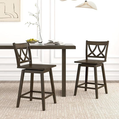 Giantex 24" Bar Stools Set of 2, Swivel Wooden Bar Chairs with Rubber Wood Frame, Footrest & Ergonomic Backrest, Counter Height Barstools for Kitchen Island, Restaurant & Pub, Dark Grey