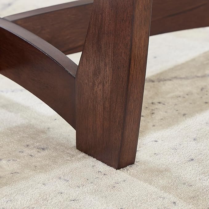 48" Oval Coffee Tables, Modern Center Table with Tempered Glass Tabletop Cross and Solid Wood Base, Small Space Coffee Table for Living Room Cherry