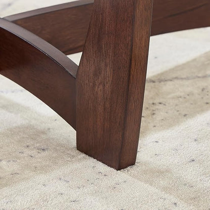 48" Oval Coffee Tables, Modern Center Table with Tempered Glass Tabletop Cross and Solid Wood Base, Small Space Coffee Table for Living Room Cherry