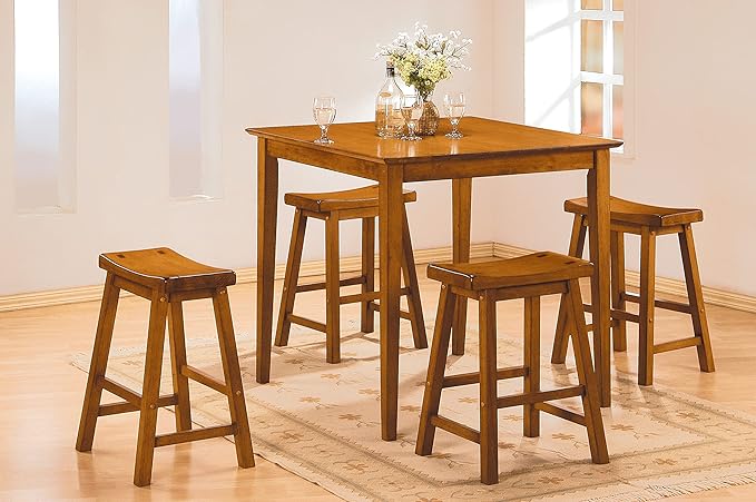 Living Room Chairs Comfy, Farmhouse Modern Solid Wood Counter Height Stools Set of 2, Saddle Seat Wooden Chairs for Kitchen Island, Dining Room, Comedor Sillas，Bedroom Furniture,Oak-Solid