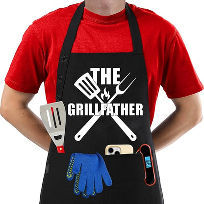 TOSHEX Funny Apron Waterdrop Resistant 100% Cotton Aprons for Women with Pockets Chef (1, Black - THE GRILLFATHER)