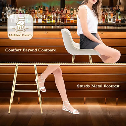 Modern Bar Table and Bar Stools Set, Marble-Look Counter Table with Wood Accent Top & Beige Velvet Bar Chairs Set of 4 with Gold Legs, Kitchen Island Pub Table Set for Home Bar, Dining Room