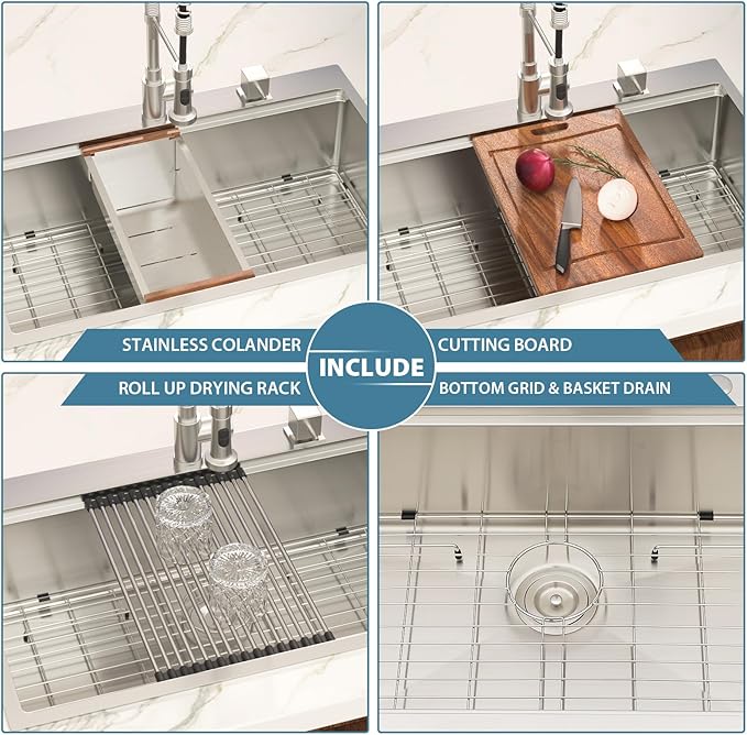 33 Inch Drop In Kitchen Sink 33x22 Drop In Stainless Steel Sink Workstation 16 Gauge Single Bowl Topmount Sinks Large Deep Basin