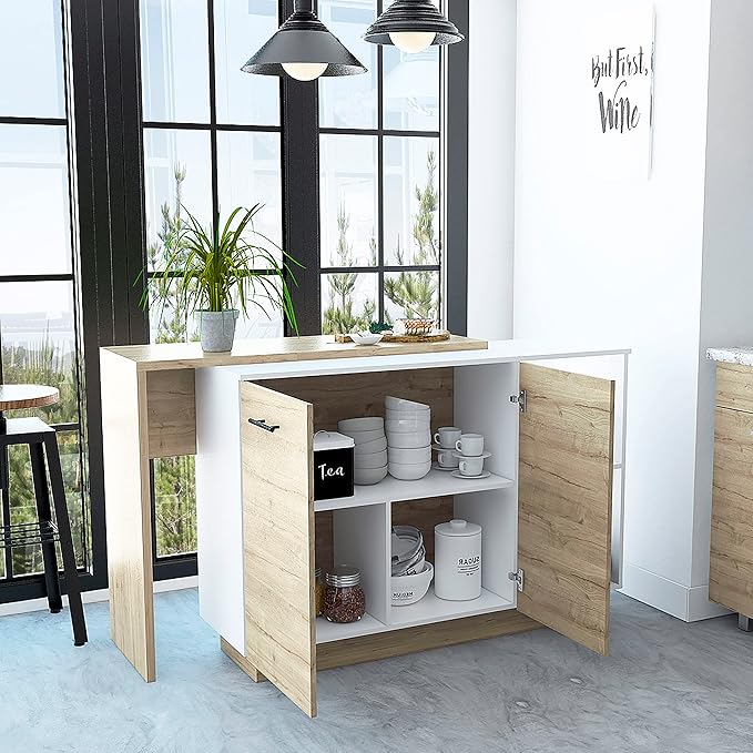 GOWE Kitchen Island Ohio, Kitchen, White/Light Oak
