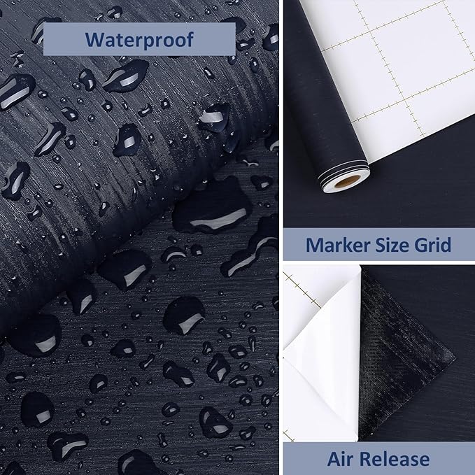 WESTICK Large Dark Wood Contact Paper Peel and Stick Counttertops Waterproof Navy Blue Wood Wallpaper Self Adhesive Wooden Grain Vinyl Countertop Wrap for Kitchen Tables Desk Cabinets Shelf 24" x 118"