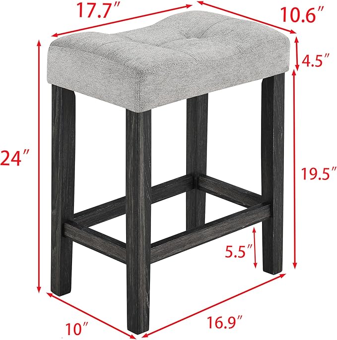 Ball & Cast 5 Piece Wooden Dining Table and Chairs Set for 4, 24"H Tufted Counter Stools with 34.2" Square Bar-Table, Industrial Breakfast Table with 4 Padded-Stool for Kitchen Island Playroom, Black