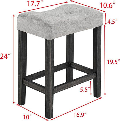 Ball & Cast 5 Piece Wooden Dining Table and Chairs Set for 4, 24"H Tufted Counter Stools with 34.2" Square Bar-Table, Industrial Breakfast Table with 4 Padded-Stool for Kitchen Island Playroom, Black
