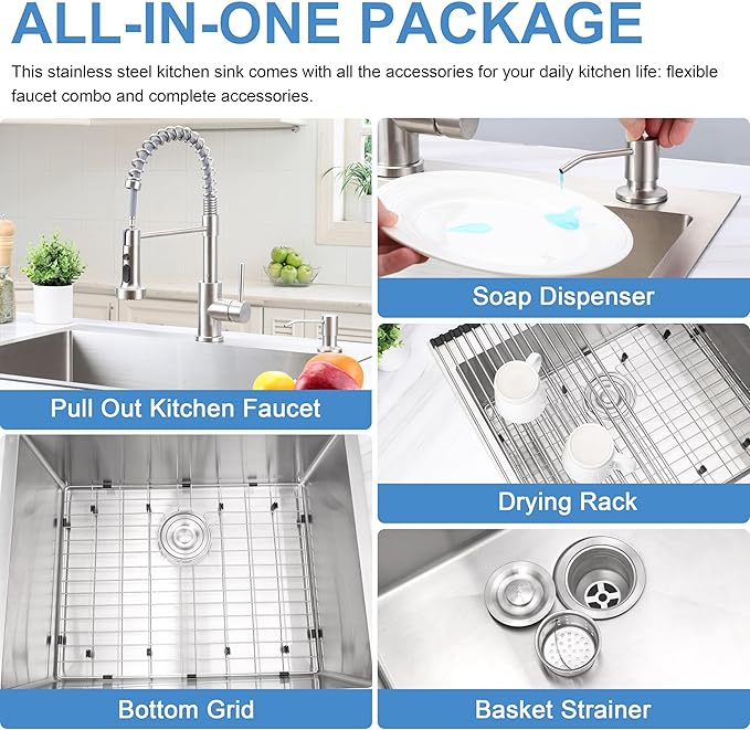 Herogo 25×22 Inch Drop In Single Bowl Kitchen Sink, Stainless Steel 10'' Deep Utility Sink for Rv Bar Outdoor Farmhouse Laundry Room