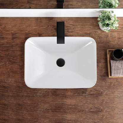 Bathroom Vessel Sink 20.6'' x 14.7'' Semi Recessed Bathroom Sink Rectangular Drop In Sink with Overflow White Ceramic Modern Vessel Sinks for Bathroom