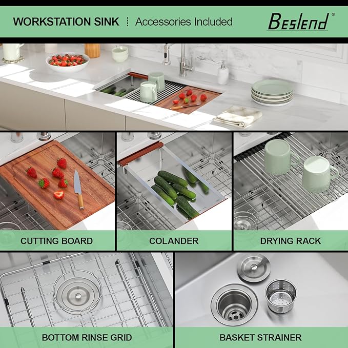 30 Undermount Kitchen Sink - 30x19 Double Bowl Kitchen Sinks Workstation 16 Gauge Stainless Steel Sink Low Divide Double Basin 60/40