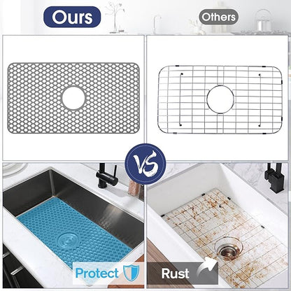 Snuggery Silicone Sink Protector 25"x13" Center Drain Hole, Heat Resistant Non-slip Dishwasher Suitable, Large Mat for Bottom of Farmhouse Kitchen Stainless Steel Sink