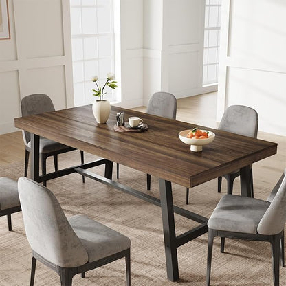 GarveeHome 70.87 Inch Long Kitchen Table for 6-8 People, Industrial Rectangular Dining Table for Dining Room, Heavy Duty Metal Frame, Retro Brown