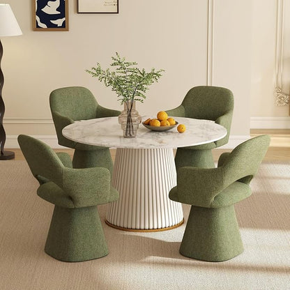 Green Modern Swivel Dining Chairs Set of 4, Upholstered Chenille Dining Room Chairs with Curved High Back, Comfy Side Armchair for Kitchen Reception Bedroom