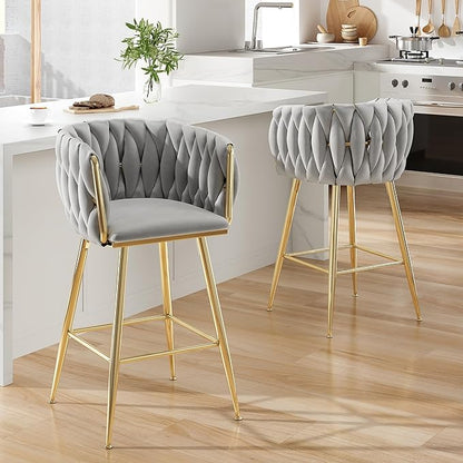 Counter Height Bar Stools Set of 2, 26 Inch Kitchen Island Stools with Backs Metal Legs
