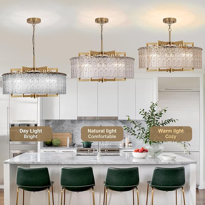 Crystal Gold Chandelier Lighting Fixture, 8 Lights Luxury Crystal Glass Pendant with Adjustable Chain,Ceiling Mounted for Dining Room Kitchen Living Room Foyer- 30in (Sloped/Hight Ceiling)