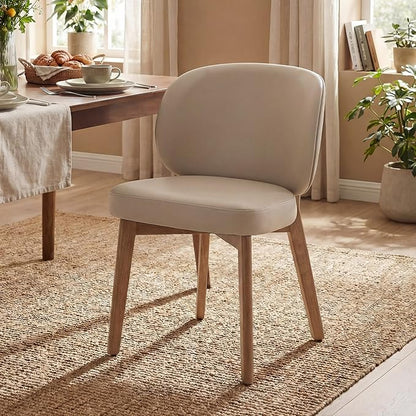 YOUNIKE Dining Chair with High Back Single Mid Century Modern Kitchen Chair Faux Leather Upholstered Armless Accent Chair 20" Wide Padded Seat with Wooden Legs for Dining Living Room Bedroom Khaki