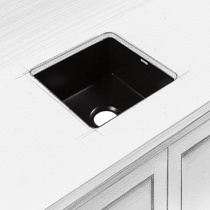 Sinkology Eden Fireclay Undermount Kitchen Sink, Undermount Installation, Surefire Finish (Matte Black, 18")