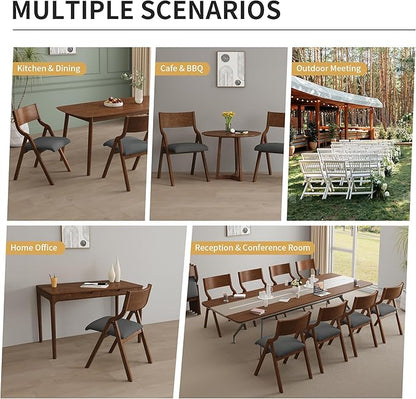 YOPTO Folding Wooden Chairs Set of 2 with Padded Seat,Portable Dining Chairs W/Ergonomically Designed Back and Cushion,for Dining Room,Restaurant,Kitchen,Office