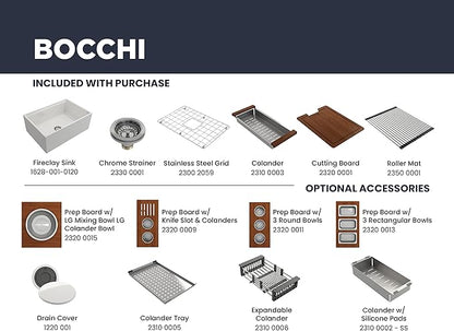 BOCCHI Contempo Workstation Apron Front Step Rim Fireclay 27 in. Single Bowl Kitchen Sink with Accessories in Matte White