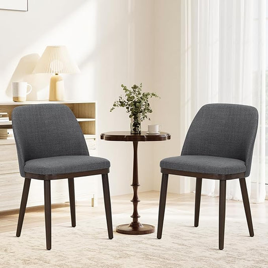 COLAMY Upholstered Dining Chairs Set of 2, Modern Kitchen Chairs with Back, Leather Side Dining Room Chairs with Wood Legs for Kitchen Dining Room Restaurant,Light Grey