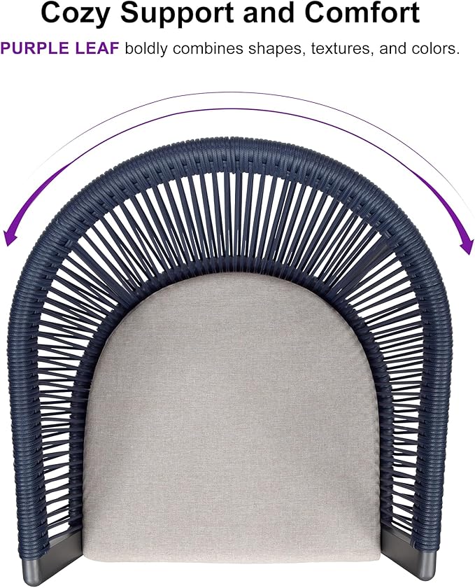 PURPLE LEAF Outdoor Dining Set for 10 All-Weather 12 Pieces Patio Aluminium Dining Large Table and Rope Weave Chairs Included Cushions for Backyard Indoor Modern Patio Furniture Set Gray and Navy