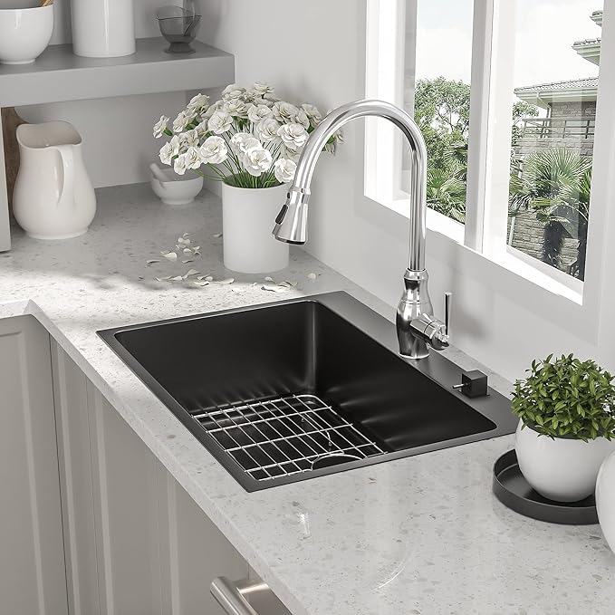 30 Inch Drop-in Sink - Beslend 30”x22”x10” Stainless Steel Gunmetal Black Topmount Kitchen Sink 16 Gauge 10 Inch Deep Single Bowl Kitchen Sink Basin