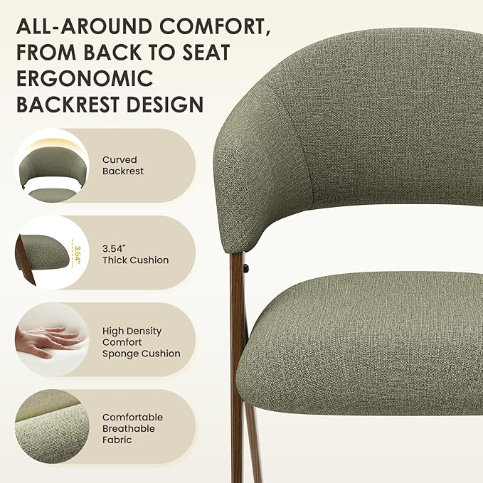 COLAMY Dining Chairs Set of 6, Modern Fabric Upholstered Dining Room Kitchen Side Chairs with Iron Legs, Open Back and Padded Seat, for Living Room/Restaurant/Cafe, Green