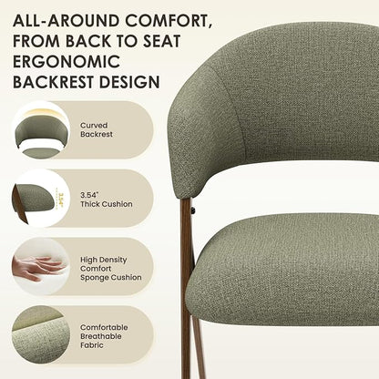 COLAMY Dining Chairs Set of 4, Modern Fabric Upholstered Dining Room Kitchen Side Chairs with Iron Legs, Open Back and Padded Seat, for Living Room/Restaurant/Cafe, Green