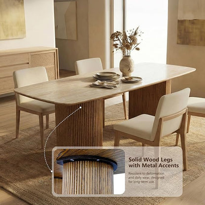 71'' Sintered Stone Dining Table for 6-8 People, Modern Rectangular Kitchen Table with Solid Wood Pedestal, Luxury Mid-Century Dining Room Table for Home Living Room