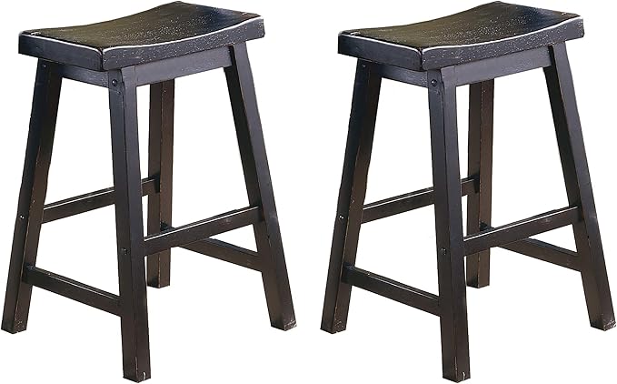 Lexicon Victoria Saddle Solid Counter Table Height Stool Set of 2 - Saddle Kitchen Stool Dining Height Stools for Dining, Armless Chair Seating, Perfect Casual - 23.5" Black Sand