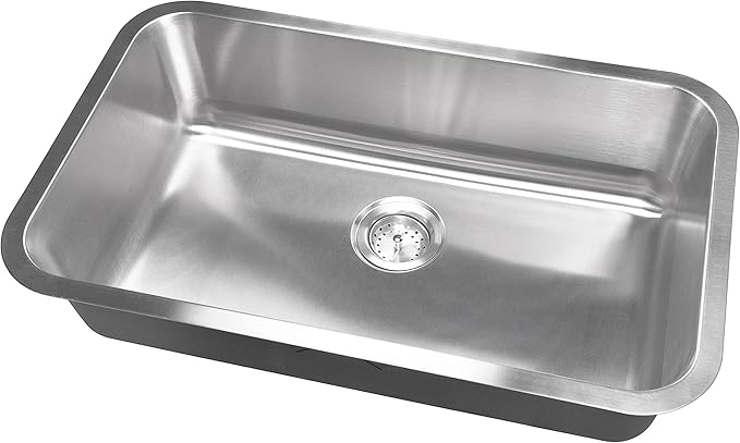 MSI 30 Inch Undermount Single Bowl 18 Gauge Stainless Steel Kitchen Bar Sink and Strainer
