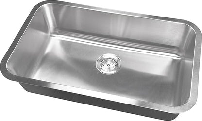 MSI 30 Inch Undermount Single Bowl 18 Gauge Stainless Steel Kitchen Bar Sink and Strainer