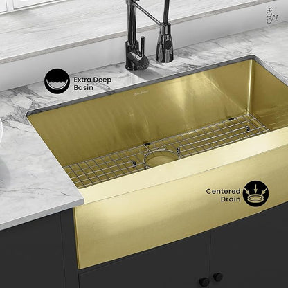 Swiss Madison Rivage 36 x 21 Stainless Steel, Single Basin, Farmhouse Kitchen Sink with Apron in Gold