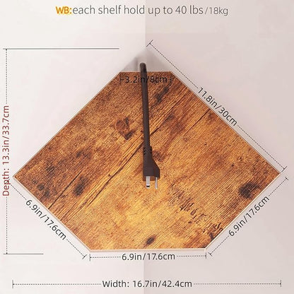 JJL Corner Shelf, 12 Inch Set of 2 Floating Shelves for Wall with Wire Hole for Security Camera and Radios Storage, 13.3 Inch Deep Wall Mounted Shelves for Living Room Corner Decoration, Rust Brown