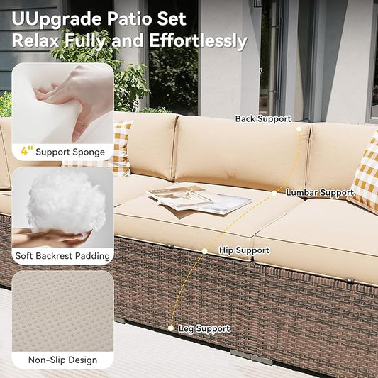 Aoxun Patio Furniture Set, 11 Piece Outdoor Sectional Sofas with Waterprool Cover, 10 Seats Wicker Rattan Outdoor Furniture Patio Conversation Set for Backyard, Garden (Brown Rattan Begin Cushions)