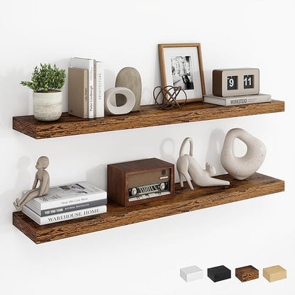 Dreamland 36Inch Floating Shelves for Wall, Rustic Wooden Floating Shelves for Bathroom|Bedroom|Kitchen, 2 Pack Deep Wall Mounted Book Shelf, Wood Storage Display Shelf for Home Decor, Brown
